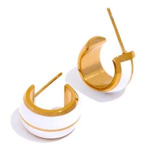 ◾️18k Gold Plated White Enamel Small Hoop Earrings